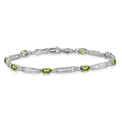 14k White Gold Complete Diamond and Oval Peridot Fancy Link 7 inch Bracelet