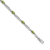 14k White Gold Complete Diamond and Oval Peridot Fancy Link 7 inch Bracelet