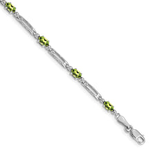 14k White Gold Complete Diamond and Oval Peridot Fancy Link 7 inch Bracelet