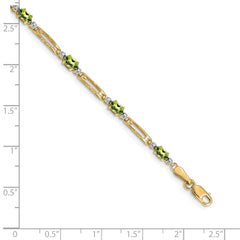 14k Complete Diamond and Oval Peridot Fancy Link 7 inch Bracelet