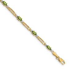 14k Complete Diamond and Oval Peridot Fancy Link 7 inch Bracelet