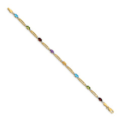 14k Complete Diamond and Oval Garnet/Swiss Blue Topaz/Peridot/Amethyst/Citrine 7 inch Rainbow Bracelet
