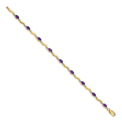 14k Complete Diamond and Oval Amethyst Wavy Link 7 inch Bracelet