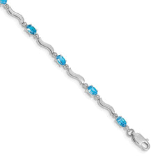 14k White Gold Complete Diamond and Oval Swiss Blue Topaz Wavy Link 7 inch Bracelet
