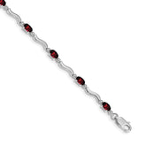 14k White Gold Complete Diamond and Oval Garnet Wavy Link 7 inch Bracelet