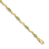 14k Complete Diamond and Oval Peridot Wavy Link 7 inch Bracelet