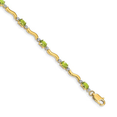 14k Complete Diamond and Oval Peridot Wavy Link 7 inch Bracelet