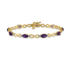 14k Complete Oval Amethyst and Diamond Infinity Link 7 inch Bracelet