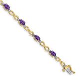 14k Complete Oval Amethyst and Diamond Infinity Link 7 inch Bracelet