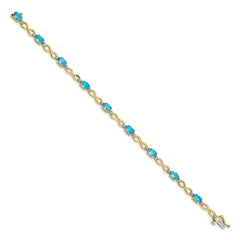 14k Complete Oval Swiss Blue Topaz and Diamond Infinity Link 7 inch Bracelet