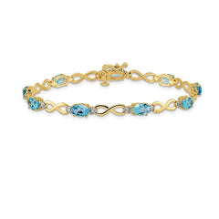 14k Complete Oval Swiss Blue Topaz and Diamond Infinity Link 7 inch Bracelet