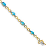 14k Complete Oval Swiss Blue Topaz and Diamond Infinity Link 7 inch Bracelet
