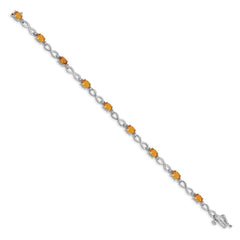 14k White Gold Complete Oval Citrine and Diamond Infinity Link 7 inch Bracelet