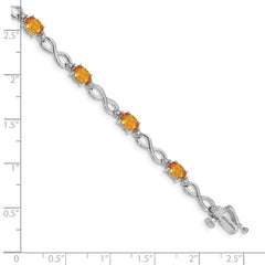 14k White Gold Complete Oval Citrine and Diamond Infinity Link 7 inch Bracelet