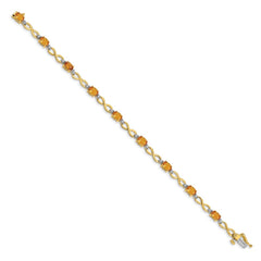 14k Complete Oval Citrine and Diamond Infinity Link 7 inch Bracelet