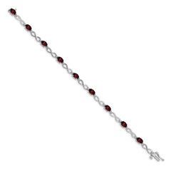14k White Gold Complete Oval Garnet and Diamond Infinity Link 7 inch Bracelet