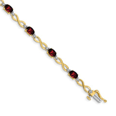 14k Complete Oval Garnet and Diamond Infinity Link 7 inch Bracelet