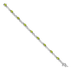 14k White Gold Complete Oval Peridot and Diamond Infinity Link 7 inch Bracelet