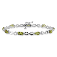 14k White Gold Complete Oval Peridot and Diamond Infinity Link 7 inch Bracelet