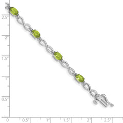 14k White Gold Complete Oval Peridot and Diamond Infinity Link 7 inch Bracelet