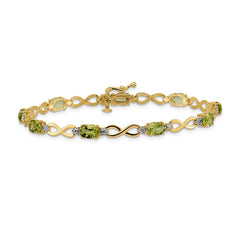 14k Complete Oval Peridot and Diamond Infinity Link 7 inch Bracelet
