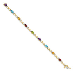 14k Complete Diamond and Oval Garnet/Swiss Blue Topaz/Citrine/Amethyst/Peridot Infinity 7 inch Rainbow Bracelet