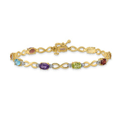 14k Complete Diamond and Oval Garnet/Swiss Blue Topaz/Citrine/Amethyst/Peridot Infinity 7 inch Rainbow Bracelet