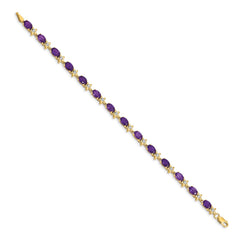 14k Complete Diamond and Oval Amethyst Floral 7 inch Bracelet