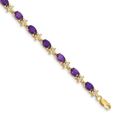 14k Complete Diamond and Oval Amethyst Floral 7 inch Bracelet