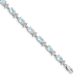 14k White Gold Complete Diamond and Oval Aquamarine Floral 7 inch Bracelet