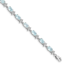 14k White Gold Complete Diamond and Oval Aquamarine Floral 7 inch Bracelet