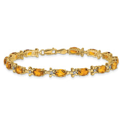 14k Complete Diamond and Oval Citrine Floral 7 inch Bracelet