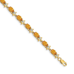 14k Complete Diamond and Oval Citrine Floral 7 inch Bracelet