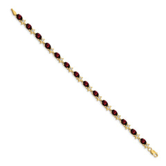 14k Complete Diamond and Oval Garnet Floral 7 inch Bracelet