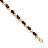14k Complete Diamond and Oval Garnet Floral 7 inch Bracelet