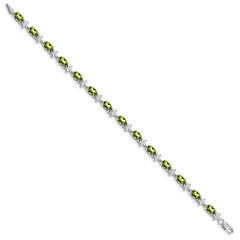 14k White Gold Complete Diamond and Oval Peridot Floral 7 inch Bracelet