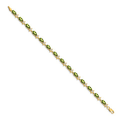 14k Complete Diamond and Oval Peridot Floral 7 inch Bracelet