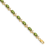 14k Complete Diamond and Oval Peridot Floral 7 inch Bracelet