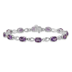 14k White Gold Complete Oval Amethyst and Diamond Fancy Link 7 inch Bracelet