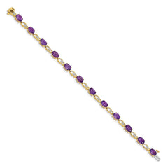 14k Complete Oval Amethyst and Diamond Fancy Link 7 inch Bracelet
