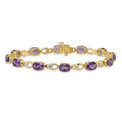 14k Complete Oval Amethyst and Diamond Fancy Link 7 inch Bracelet