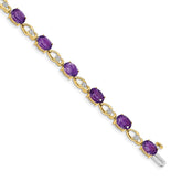 14k Complete Oval Amethyst and Diamond Fancy Link 7 inch Bracelet