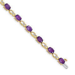 14k Complete Oval Amethyst and Diamond Fancy Link 7 inch Bracelet