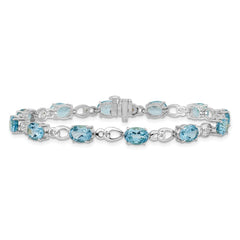 14k White Gold Complete Oval Swiss Blue Topaz and Diamond Fancy Link 7 inch Bracelet