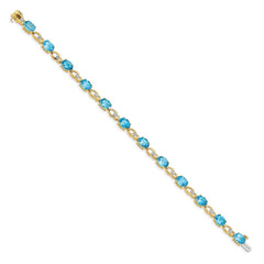14k Complete Oval Swiss Blue Topaz and Diamond Fancy Link 7 inch Bracelet