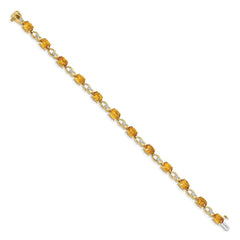 14k Complete Oval Citrine and Diamond Fancy Link 7 inch Bracelet