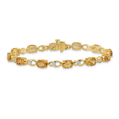 14k Complete Oval Citrine and Diamond Fancy Link 7 inch Bracelet