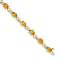 14k Complete Oval Citrine and Diamond Fancy Link 7 inch Bracelet