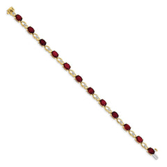 14k Complete Oval Garnet and Diamond Fancy Link 7 inch Bracelet