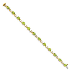 14k Complete Oval Peridot and Diamond Fancy Link 7 inch Bracelet